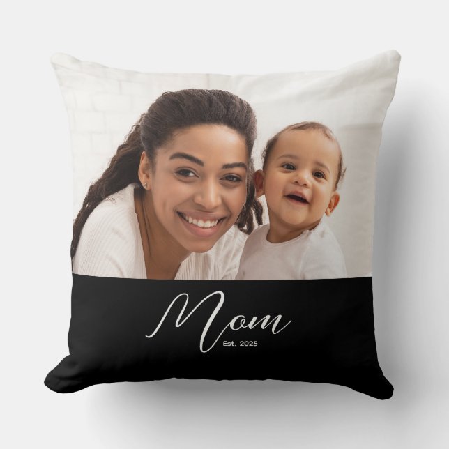 Mom Established Modern Script Photo Cushion (Front)