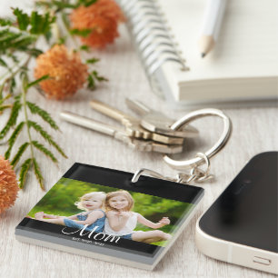 Mom Established Modern Script Photo Key Ring