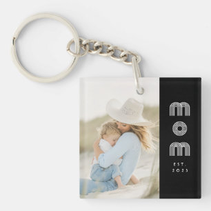 Mom Established Modern Script Photo Key Ring