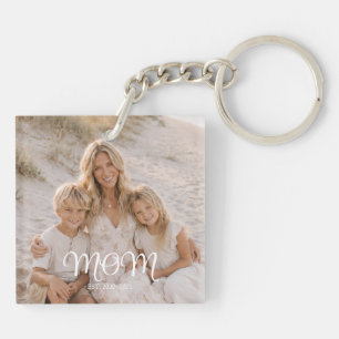 Mom Established Modern Script Photo Key Ring