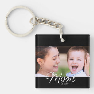 Mom Established Modern Script Photo Key Ring