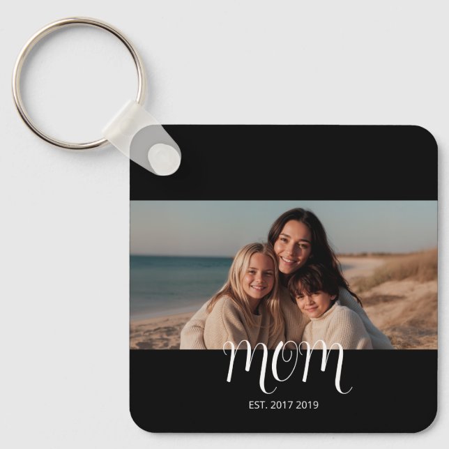 Mom Established Modern Script Photo  Key Ring (Front)