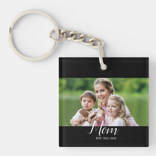Mom Established Modern  Script Photo  Key Ring (Front)