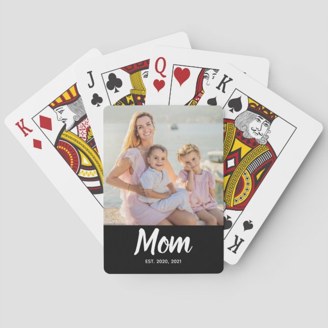 Mom Established Modern Script Photo Playing Cards (Back)