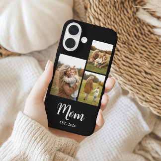 Mom Established Modern Script Text Black 3 Photo iPhone 16 Case