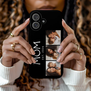 Mom Established Modern Typography Black 3 Photo iPhone 16 Case