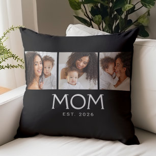 Mom Established Modern Typography Black 3 Photo  Cushion