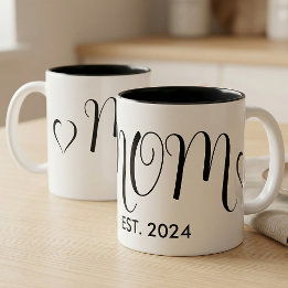 Mom Established New Mom Big Script Heart Two-Tone Coffee Mug