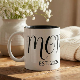 Mom Established New Mom Big Script Two-Tone Coffee Mug