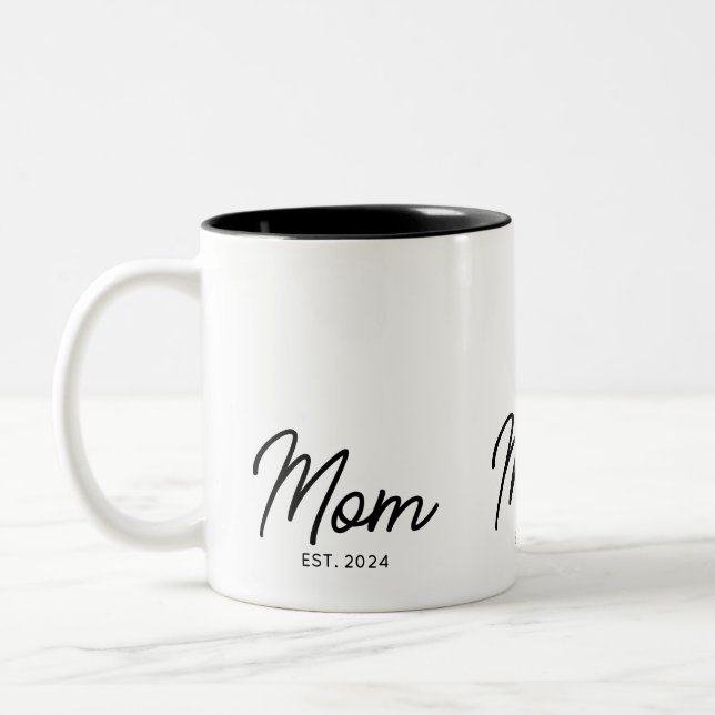 Mom Established New Mom Gift Two-Tone Coffee Mug (Left)