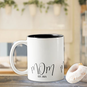 Mom Established New Mom Gift  Two-Tone Coffee Mug
