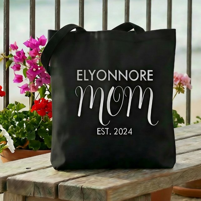 Mom Established New Mom Gift White Custom Name  Tote Bag (Creator Uploaded)