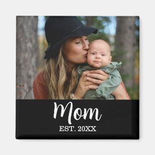 Mom Established Photo Mother's Day Black Magnet