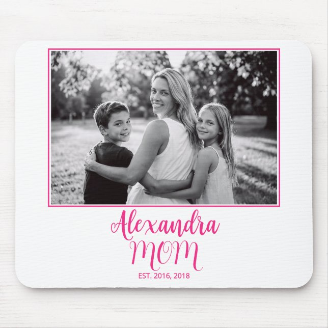 Mom Established Pink Script Name Photo  Mouse Mat (Front)