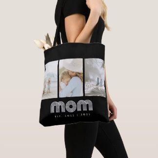 Mom Established Retro Script Black 3 Photo Tote Bag