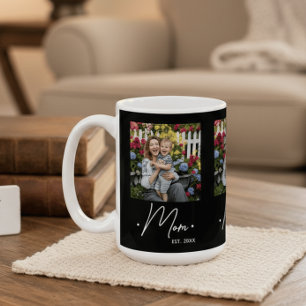 Mom Established Script 3 Photo Black Coffee Mug