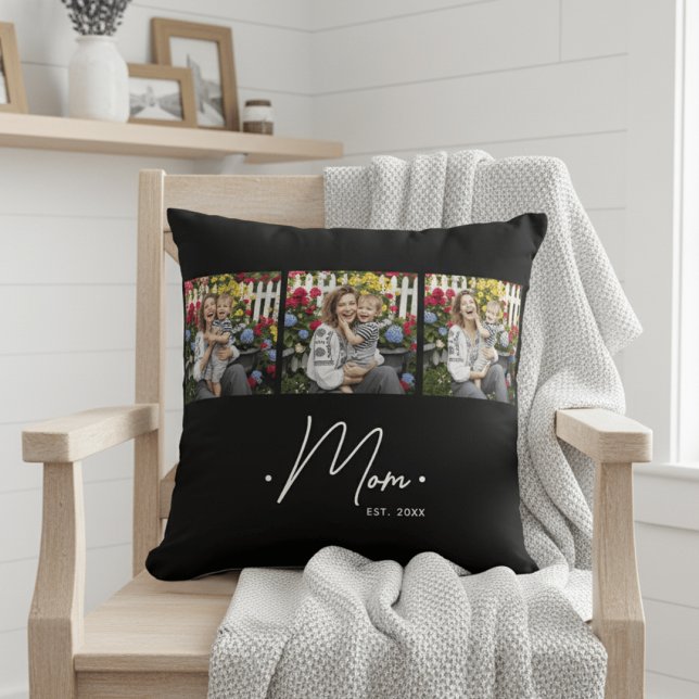 Mom Established Script 3 Photo Black Cushion (Creator Uploaded)