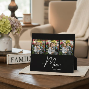 Mom Established Script 3 Photo Black Plaque