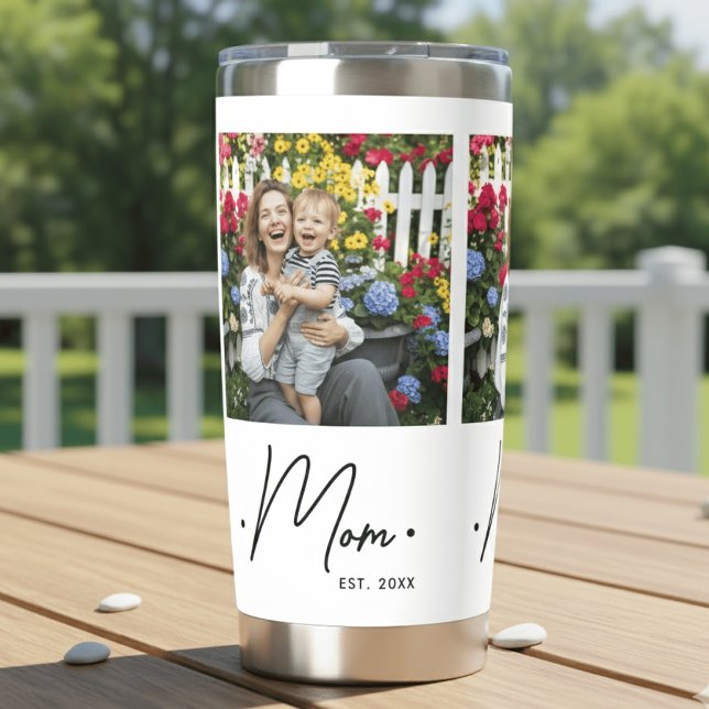 Mom Established Script 3 Photo White Insulated Tumbler (Creator Uploaded)