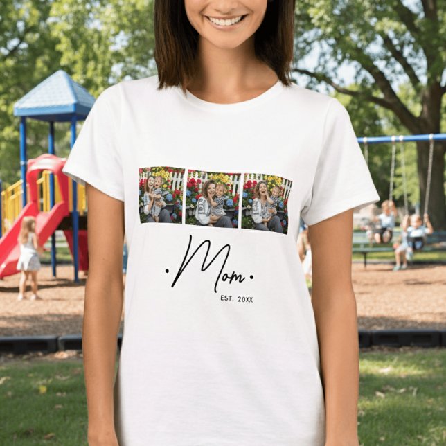 Mom Established Script 3 Photo White T-Shirt (Creator Uploaded)