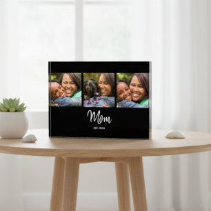 Mom Established Script Black 3 Photo Acrylic Award Block