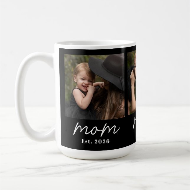 Mom Established Script Black 3 Photo  Coffee Mug (Left)