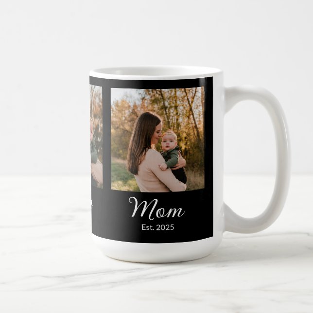Mom Established Script Black 3 Photo Coffee Mug (Right)