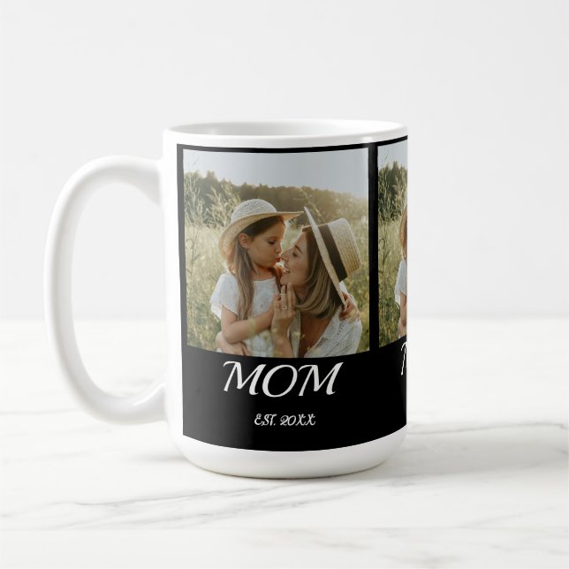 Mom Established Script Black 3 Photo Coffee Mug (Left)
