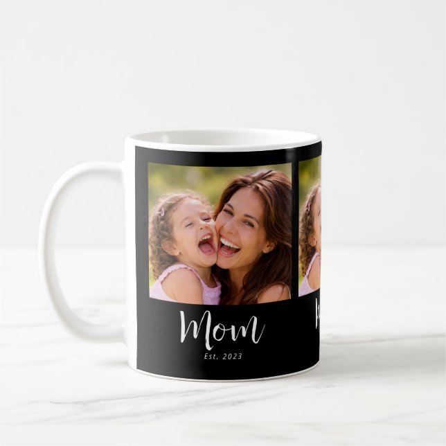 Mom Established Script Black 3 Photo Coffee Mug (Left)