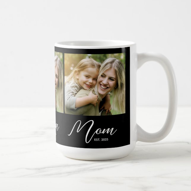 Mom Established Script Black 3 Photo Coffee Mug (Right)