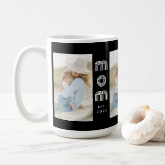 Mom Established Script Black 3 Photo Coffee Mug