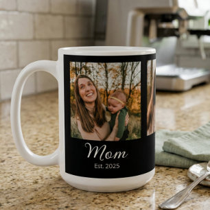 Mom Established Script Black 3 Photo Coffee Mug