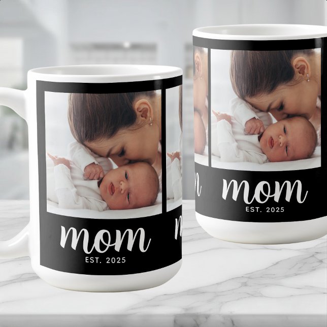 Mom Established Script Black 3 Photo Coffee Mug (Creator Uploaded)