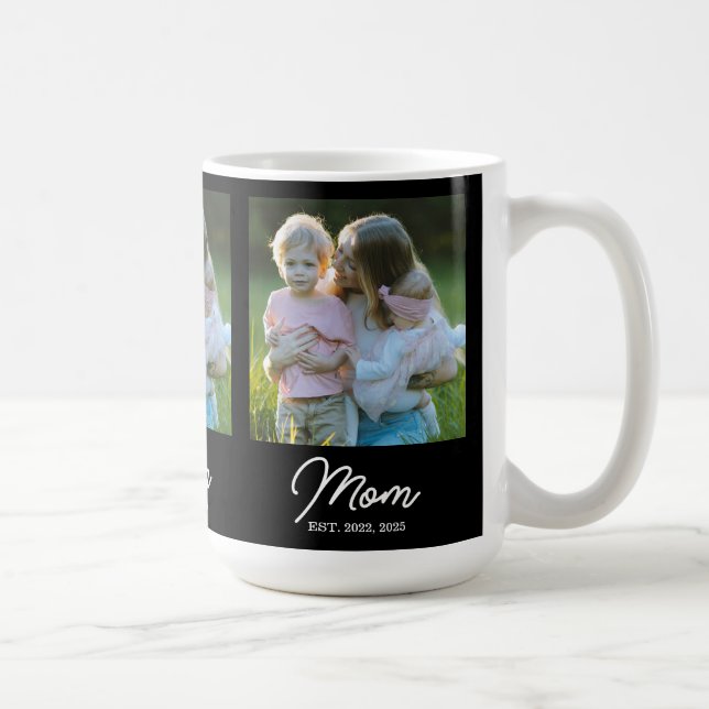 Mom Established Script Black 3 Photo Coffee Mug (Right)