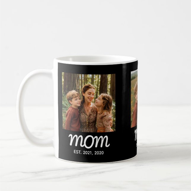 Mom Established Script Black 3 Photo Coffee Mug (Left)