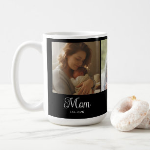 Mom Established Script Black 3 Photo Coffee Mug