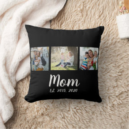 Mom Established Script Black 3 Photo Cushion