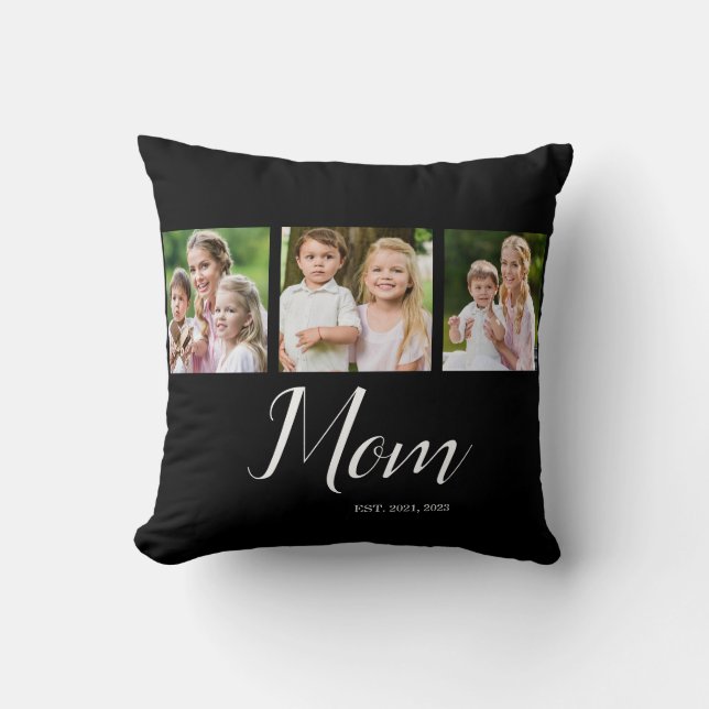 Mom Established Script Black 3 Photo  Cushion (Front)