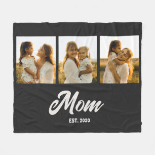 Mom Established Script Black 3 Photo Fleece Blanket