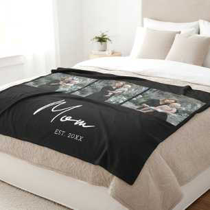 Mom Established Script Black 3 Photo Fleece Blanket