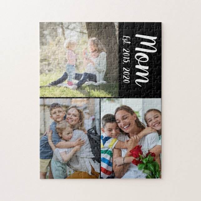 Mom Established Script Black 3 Photo Jigsaw Puzzle (Vertical)