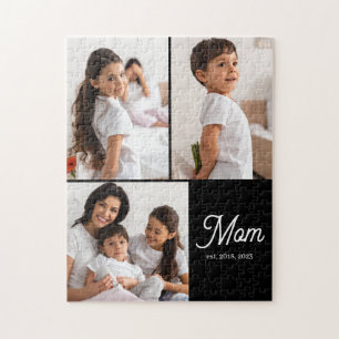 Mom Established Script Black 3 Photo Jigsaw Puzzle