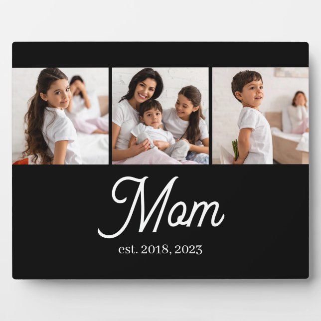 Mom Established Script Black 3 Photo Plaque (Front)