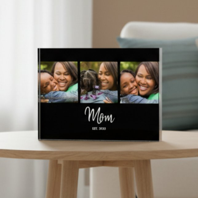Mom Established Script Black 3 Photo  Plaque (Creator Uploaded)