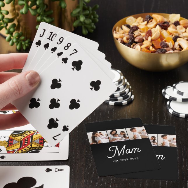 Mom Established Script Black 3 Photo Playing Cards (In Situ)