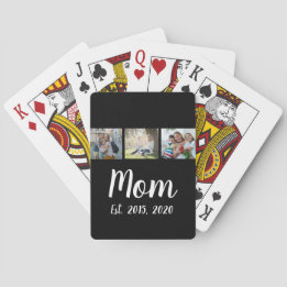 Mom Established Script Black 3 Photo Playing Cards