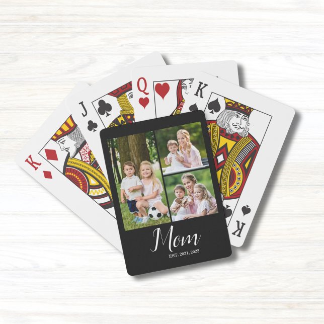 Mom Established Script Black 3 Photo  Playing Cards (Creator Uploaded)