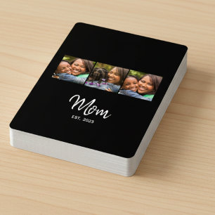 Mom Established Script Black 3 Photo  Playing Cards