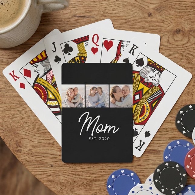Mom Established Script Black 3 Photo Playing Cards (Creator Uploaded)