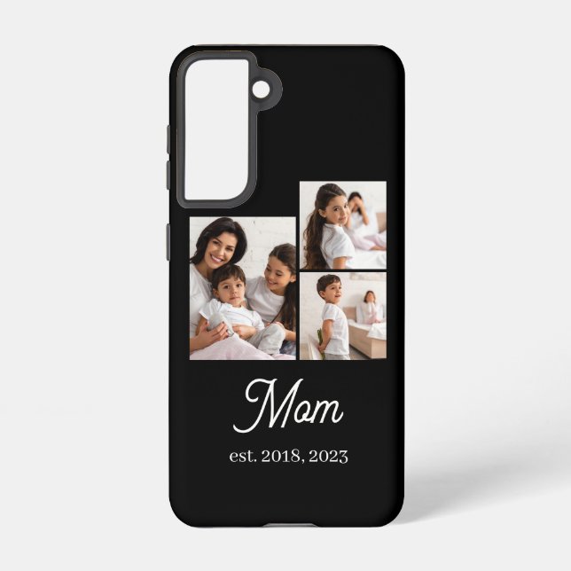 Mom Established Script Black 3 Photo Samsung Galaxy S21 Case (Back)
